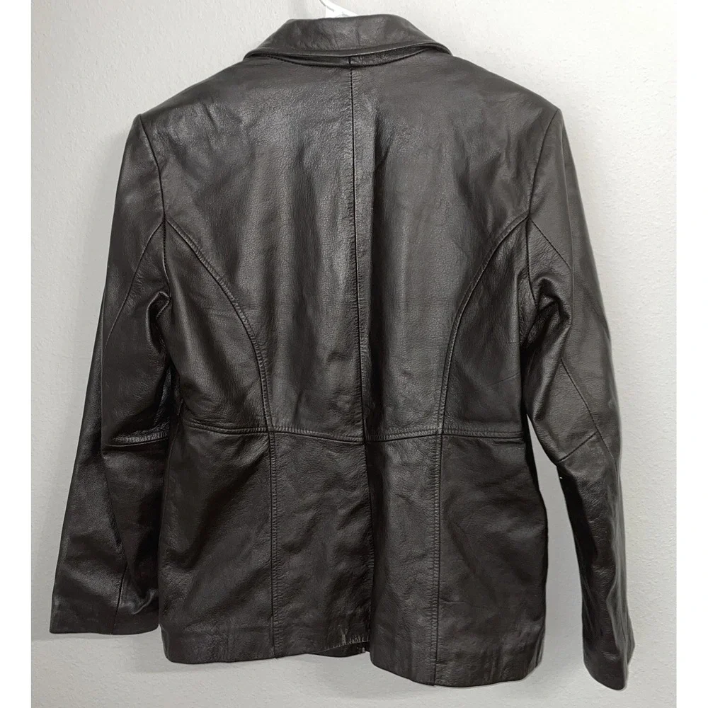 Womens M Wilsons Dark Brown Leather Button Front Jacket Blazer with nylon lining